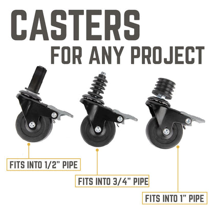 Swivel Caster Wheels for ½" Pipe (4-Pack) by PIPE DECOR