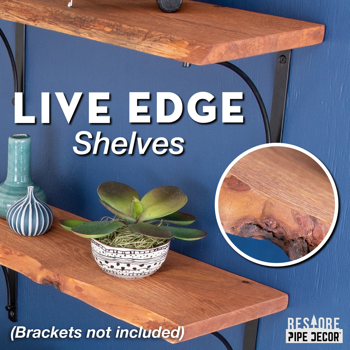 RESTORE Sunset Cedar 24 in. Live Edge Wood Shelf (Wood Only) by PIPE DECOR