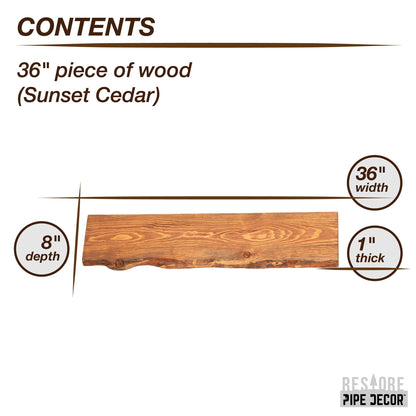 RESTORE Sunset Cedar 36 in. Live Edge Wood Shelf (Wood Only) by PIPE DECOR