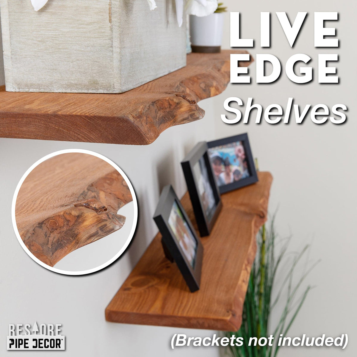 RESTORE Sunset Cedar 36 in. Live Edge Wood Shelf (Wood Only) by PIPE DECOR
