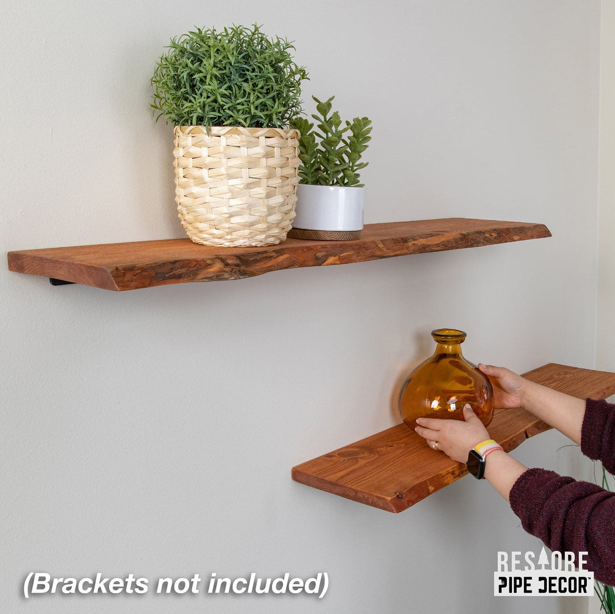 RESTORE Sunset Cedar 36 in. Live Edge Wood Shelf (Wood Only) by PIPE DECOR