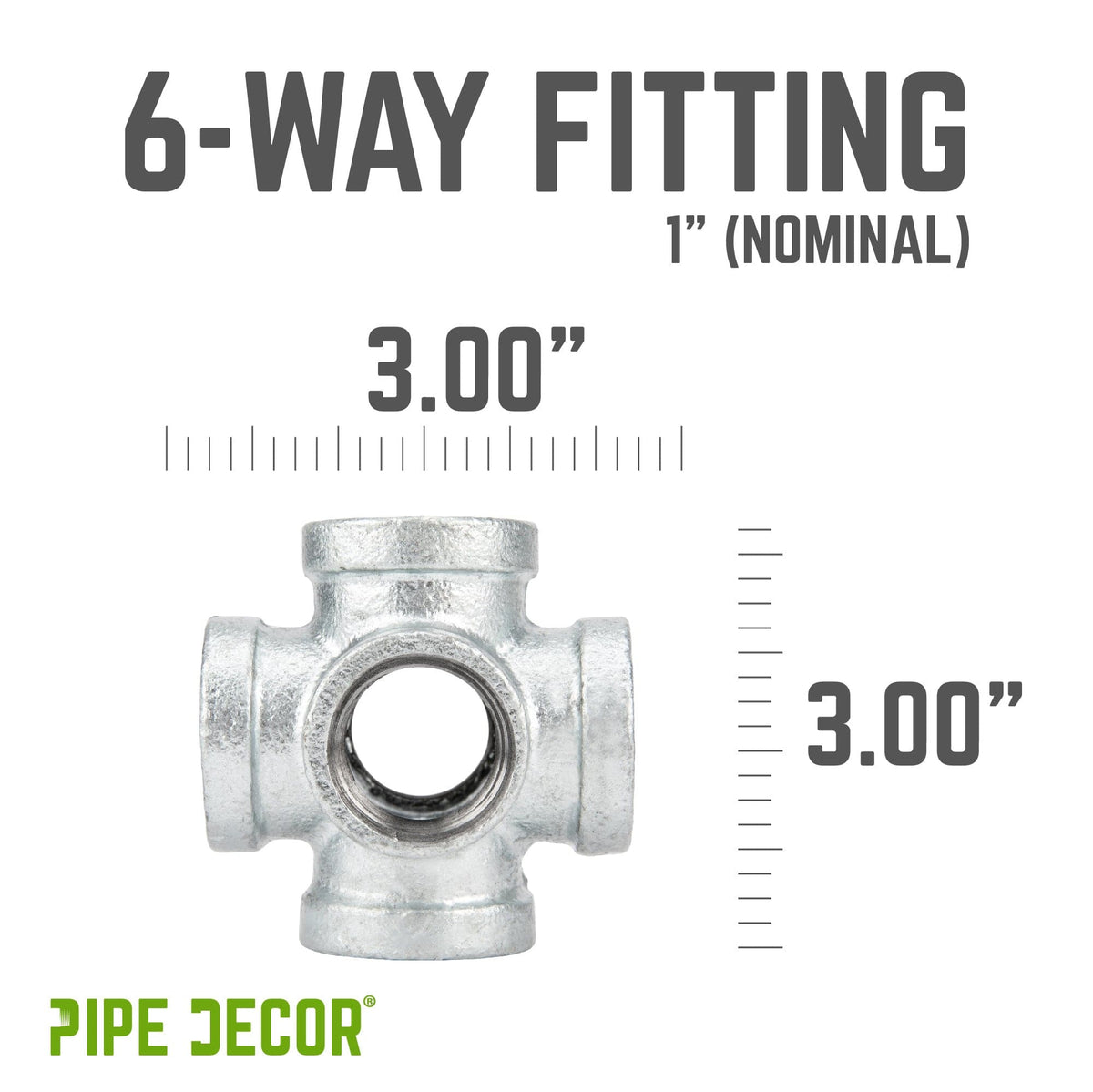 PIPE DECOR 1 in. galvanized iron 6-way pipe fitting, view 2