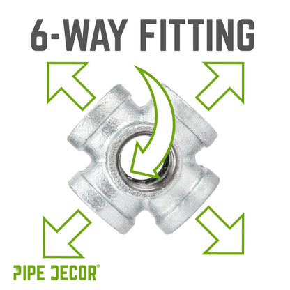 PIPE DECOR 1 in. galvanized iron 6-way pipe fitting, view 3