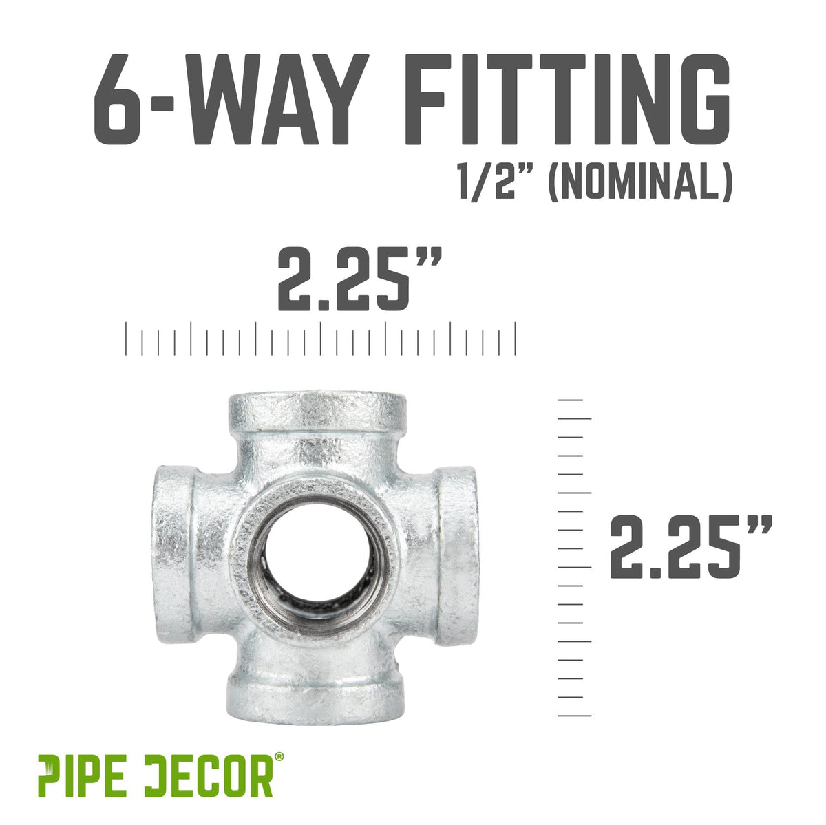 PIPE DECOR 1/2 in. galvanized iron 6-way pipe fitting, view 2