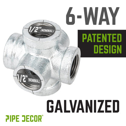 PIPE DECOR 1/2 in. galvanized iron 6-way pipe fitting, view 4