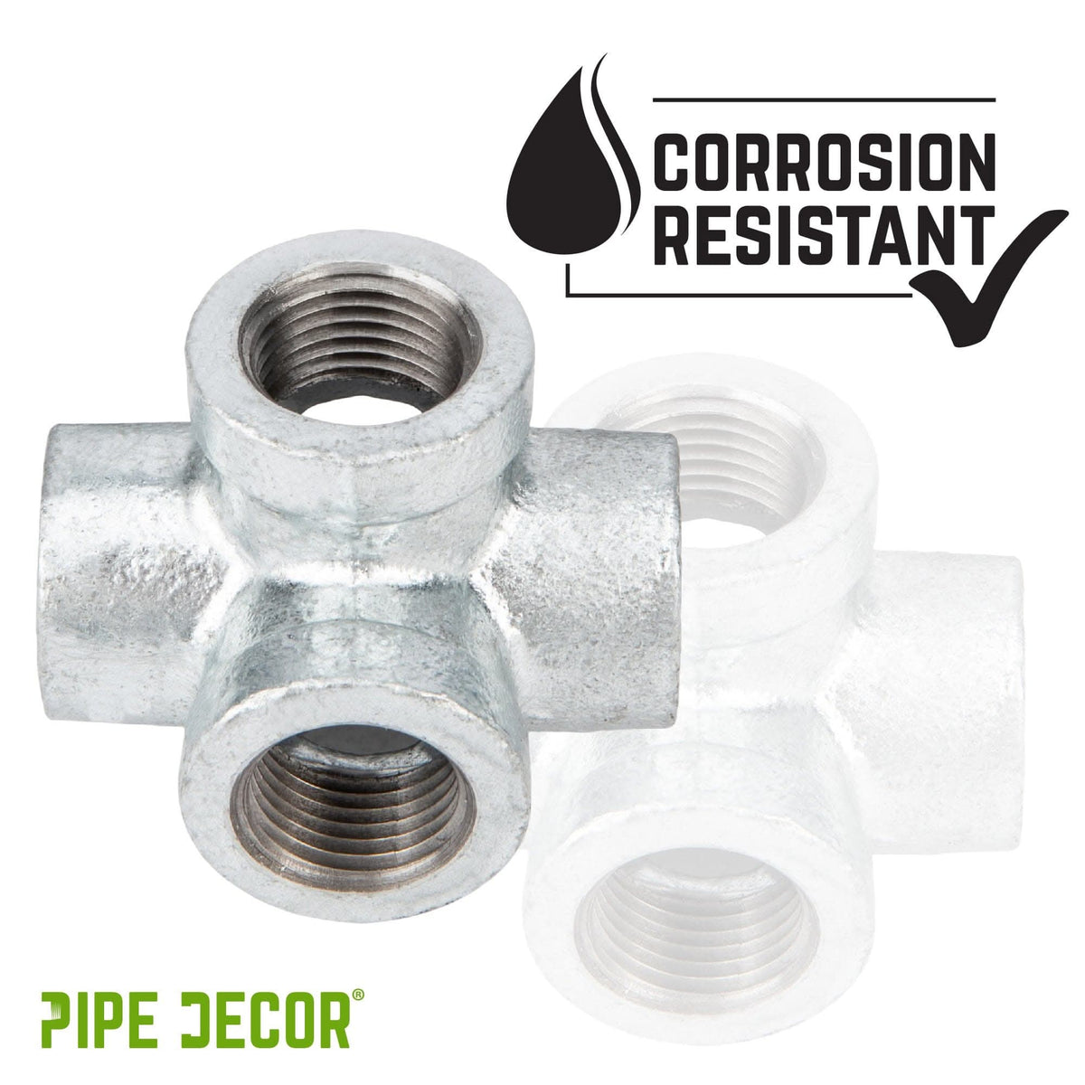 PIPE DECOR 1/2 in. galvanized iron 6-way pipe fitting, view 7