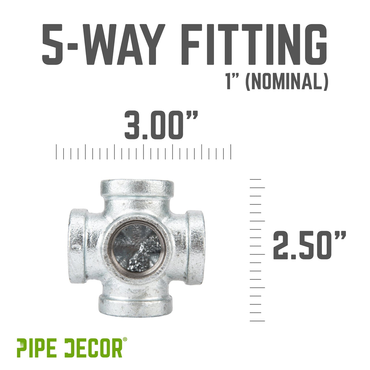 PIPE DECOR 1 in. galvanized iron 5-way pipe fitting, view 2