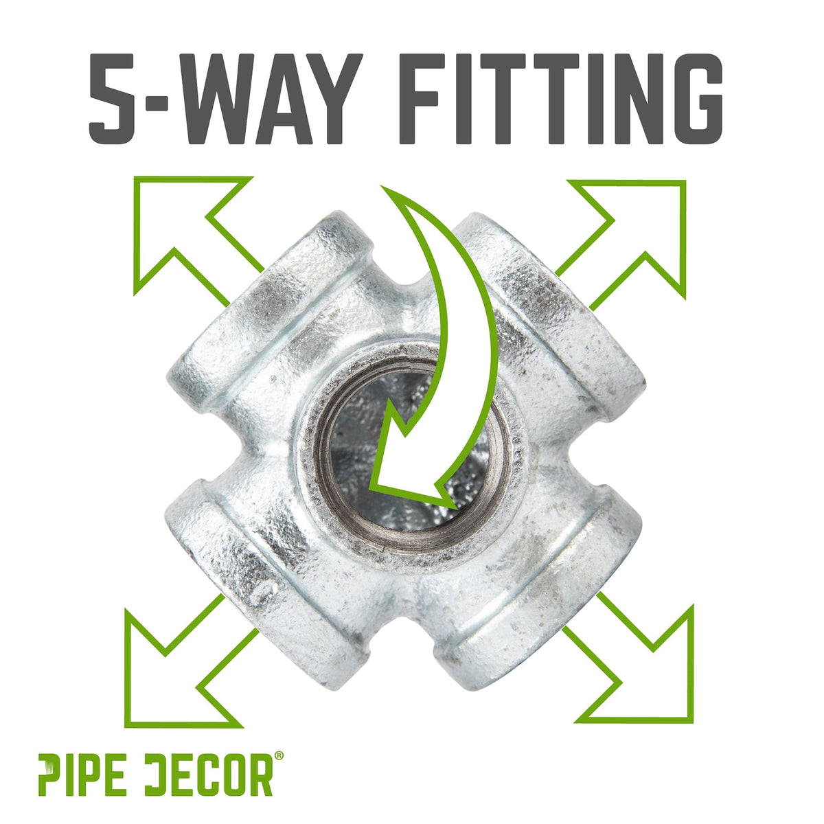 PIPE DECOR 1 in. galvanized iron 5-way pipe fitting, view 3