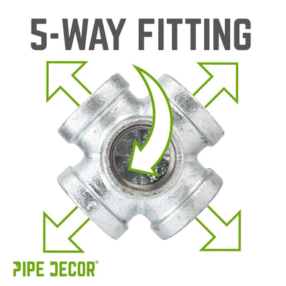 PIPE DECOR 1 in. galvanized iron 5-way pipe fitting, view 3