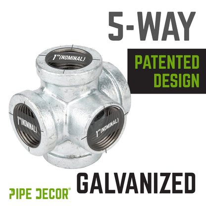 PIPE DECOR 1 in. galvanized iron 5-way pipe fitting, view 4
