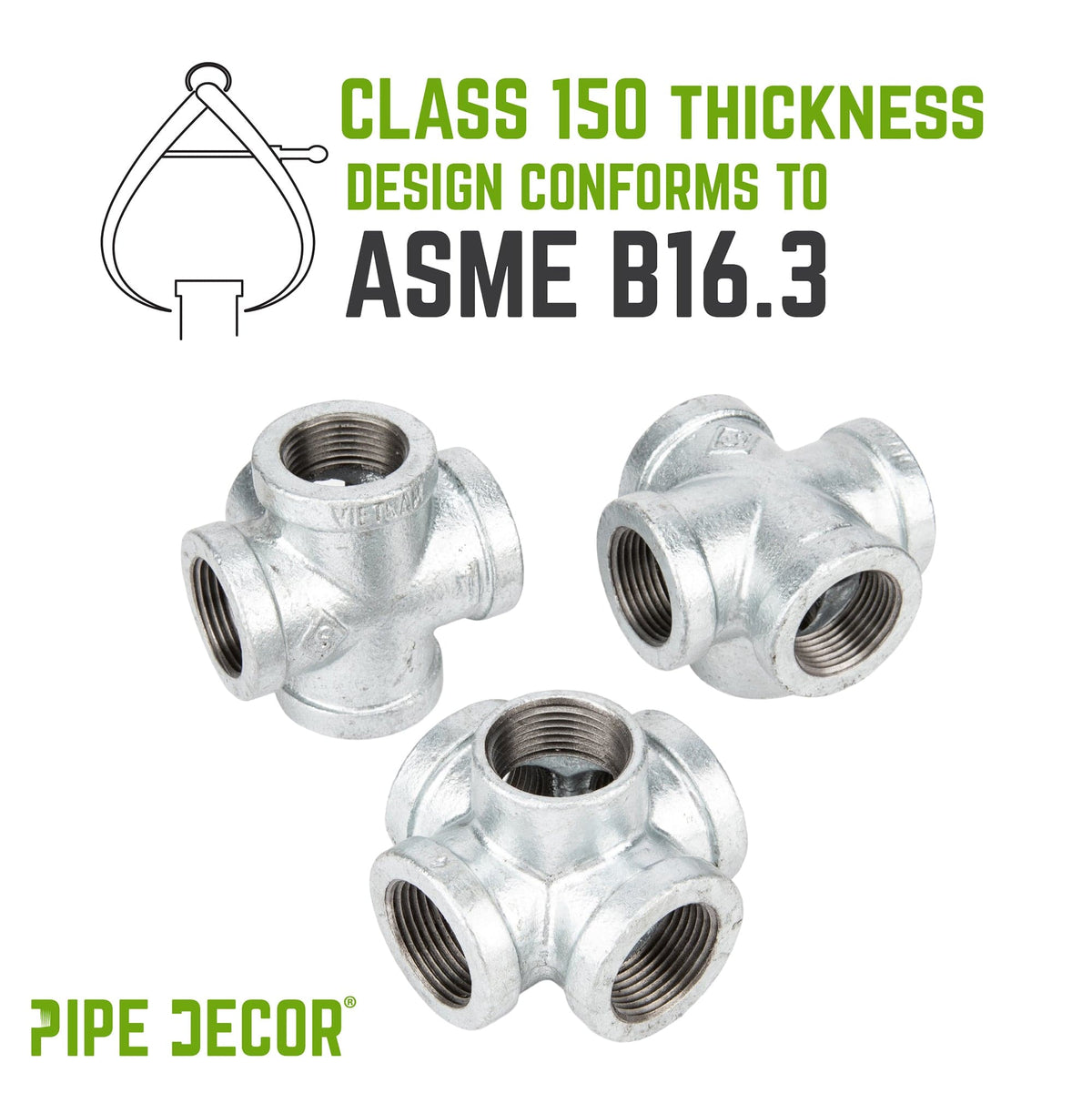 PIPE DECOR 1 in. galvanized iron 5-way pipe fitting, view 5