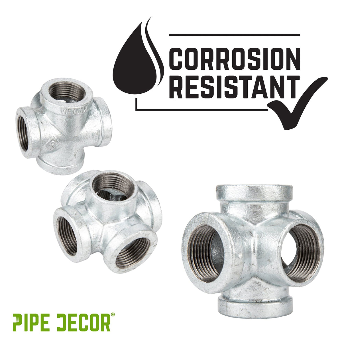 PIPE DECOR 1 in. galvanized iron 5-way pipe fitting, view 7