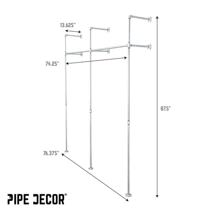 76.375 in. Galvanized Wall Mounted Clothing Rack, Double by PIPE DECOR