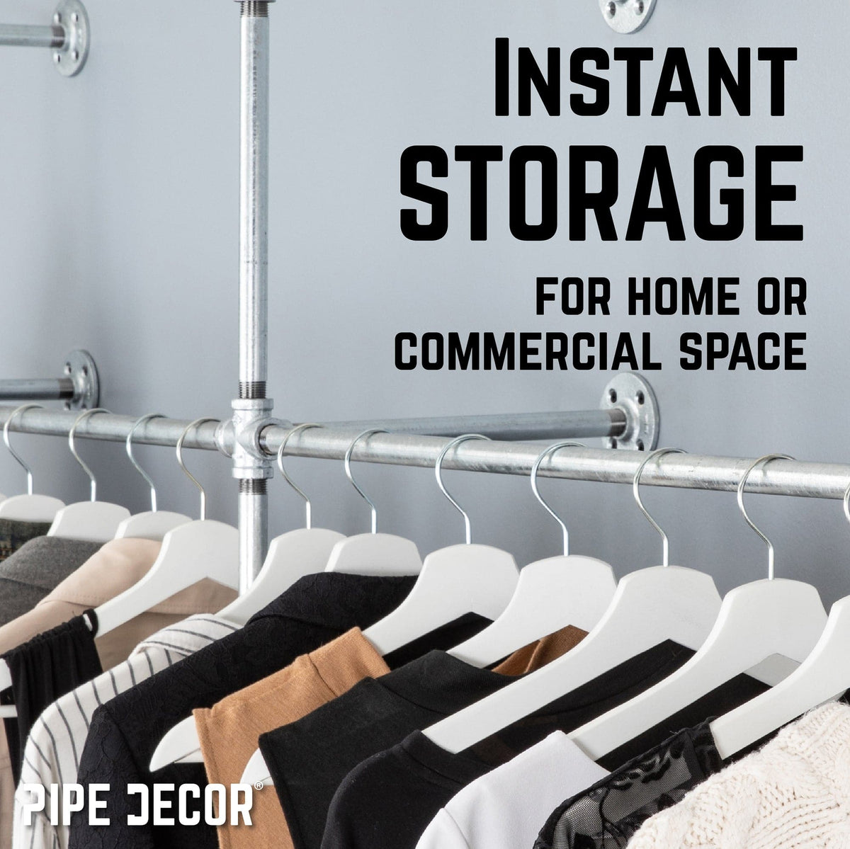 76.375 in. Galvanized Wall Mounted Clothing Rack, Double by PIPE DECOR