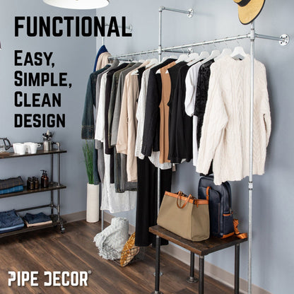 76.375 in. Galvanized Wall Mounted Clothing Rack, Double by PIPE DECOR