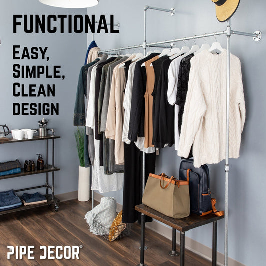 76.375 in. Galvanized Wall Mounted Clothing Rack, Double by PIPE DECOR