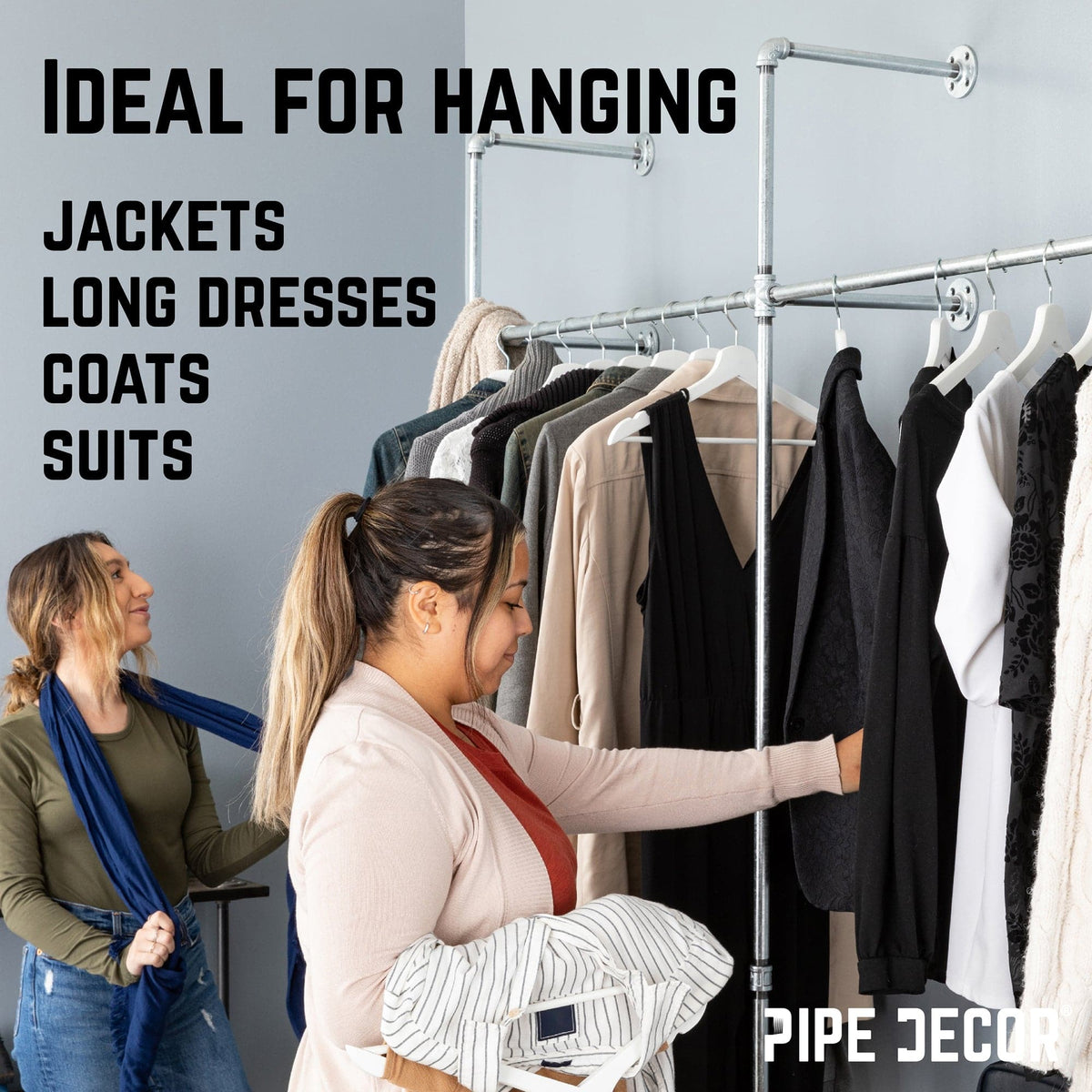 76.375 in. Galvanized Wall Mounted Clothing Rack, Double by PIPE DECOR