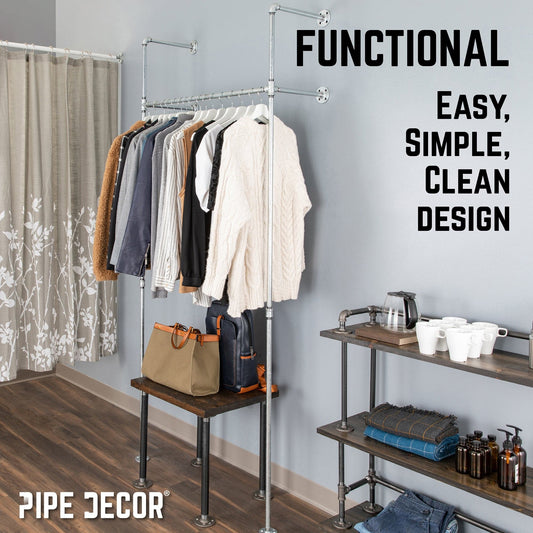 41 in. Galvanized Wall Mounted Clothing Rack, Single by PIPE DECOR