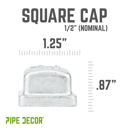PIPE DECOR 1/2 in. galvanized iron square cap pipe fitting, view 2