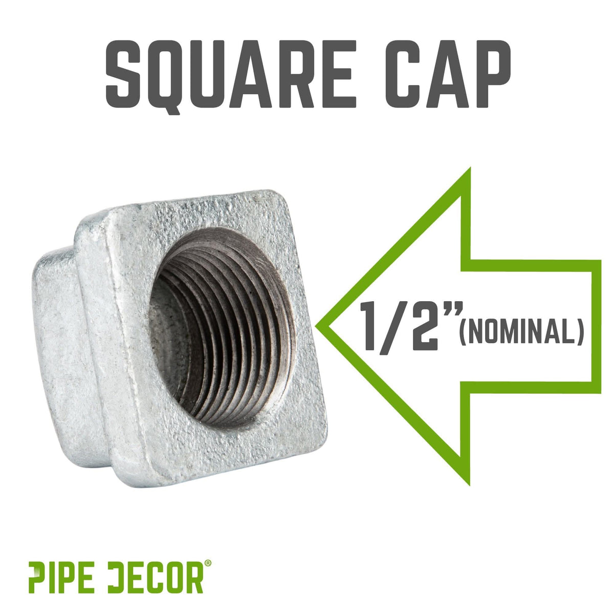 PIPE DECOR 1/2 in. galvanized iron square cap pipe fitting, view 3