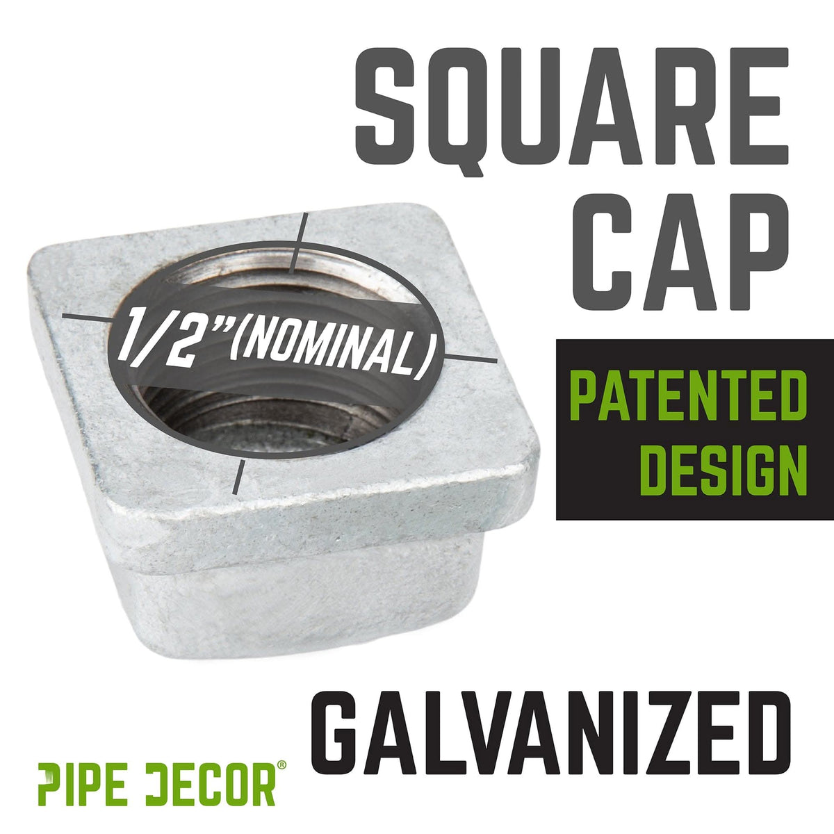 PIPE DECOR 1/2 in. galvanized iron square cap pipe fitting, view 4