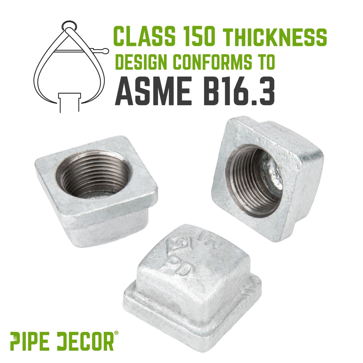 PIPE DECOR 1/2 in. galvanized iron square cap pipe fitting, view 5