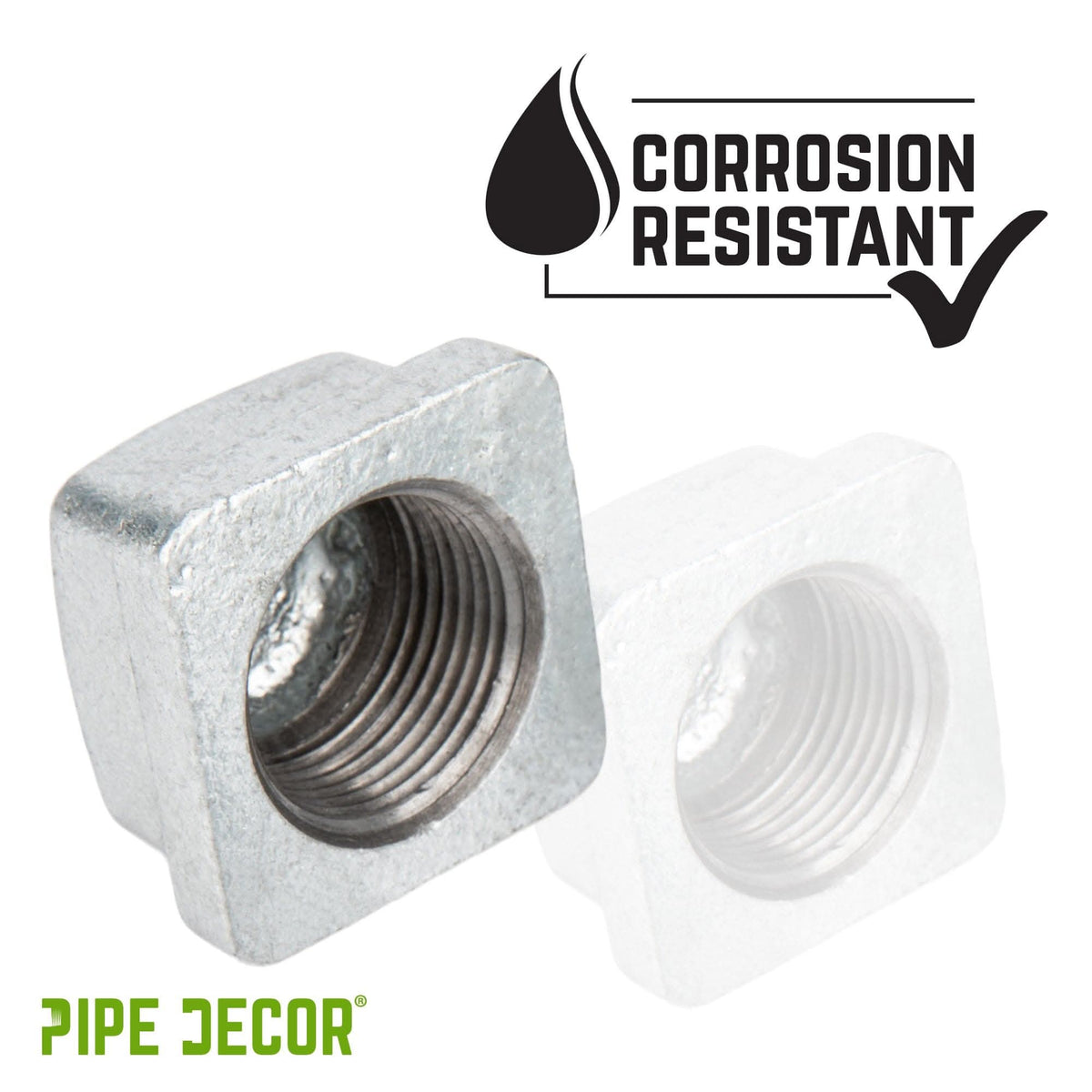 PIPE DECOR 1/2 in. galvanized iron square cap pipe fitting, view 7