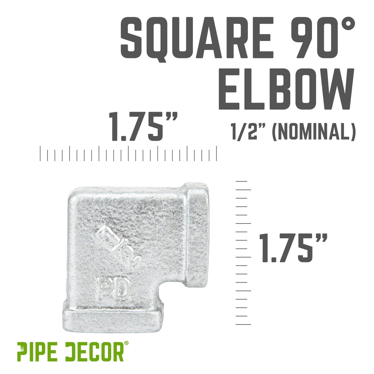 PIPE DECOR 1/2 in. galvanized iron square 90 degree elbow pipe fitting, view 2