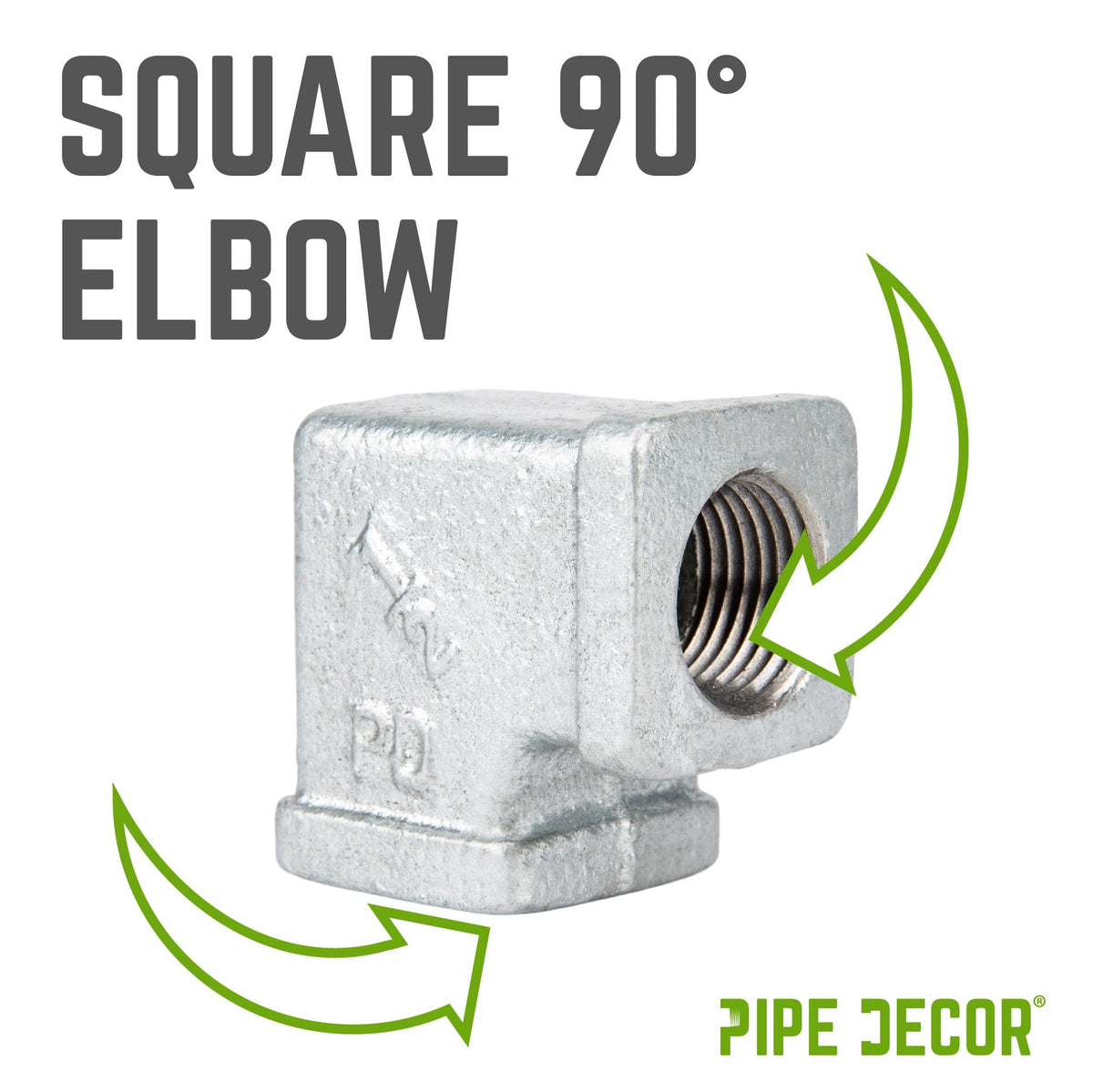 PIPE DECOR 1/2 in. galvanized iron square 90 degree elbow pipe fitting, view 3