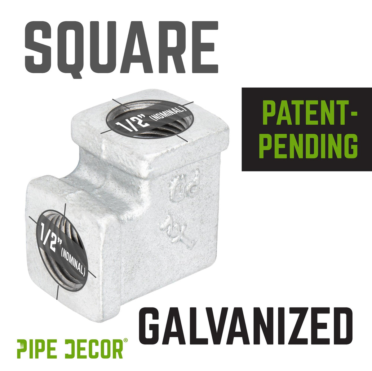 PIPE DECOR 1/2 in. galvanized iron square 90 degree elbow pipe fitting, view 4