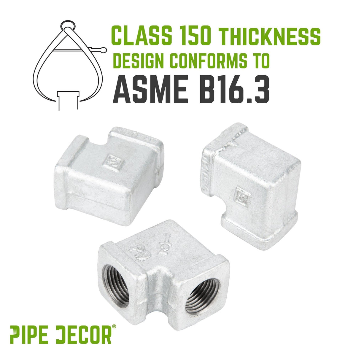 PIPE DECOR 1/2 in. galvanized iron square 90 degree elbow pipe fitting, view 5