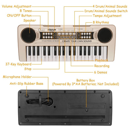 37 Keys Digital Music Electronic Keyboard Electric Piano Musical Instrument Kids Learning Keyboard with Microphone for 3-10 Year Old Kids Girls BoysTorqelo.com