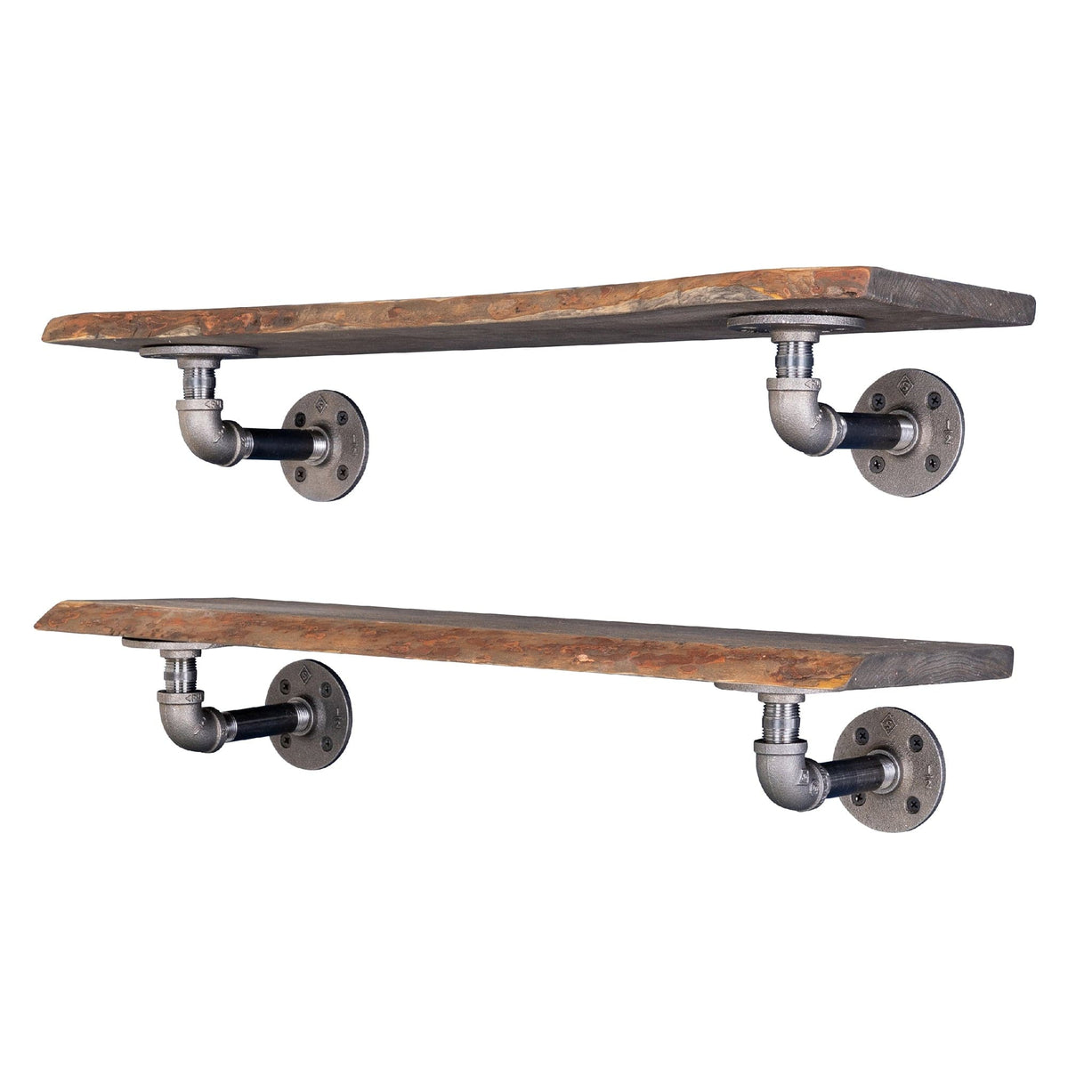 PIPE DECOR 24 in. Boulder Black live edge wood shelf with L-shaped pipe brackets