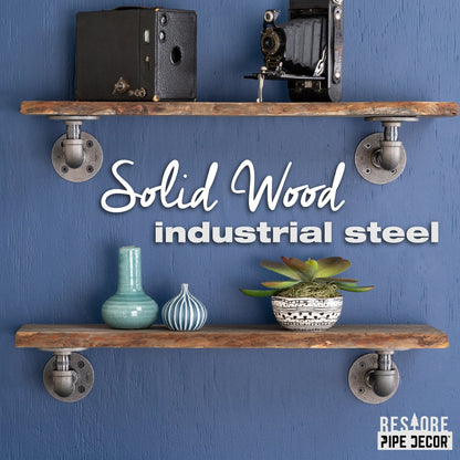 PIPE DECOR 24 in. Boulder Black live edge wood shelf with L-shaped pipe brackets, view 2