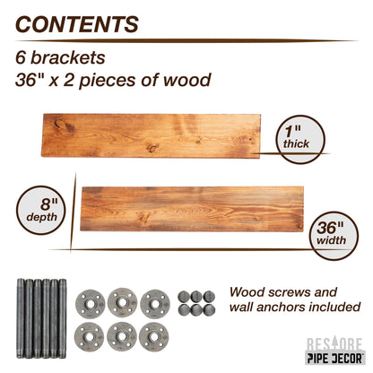 RESTORE Sunset Cedar 36 in. Shelves with Straight Brackets by PIPE DECOR