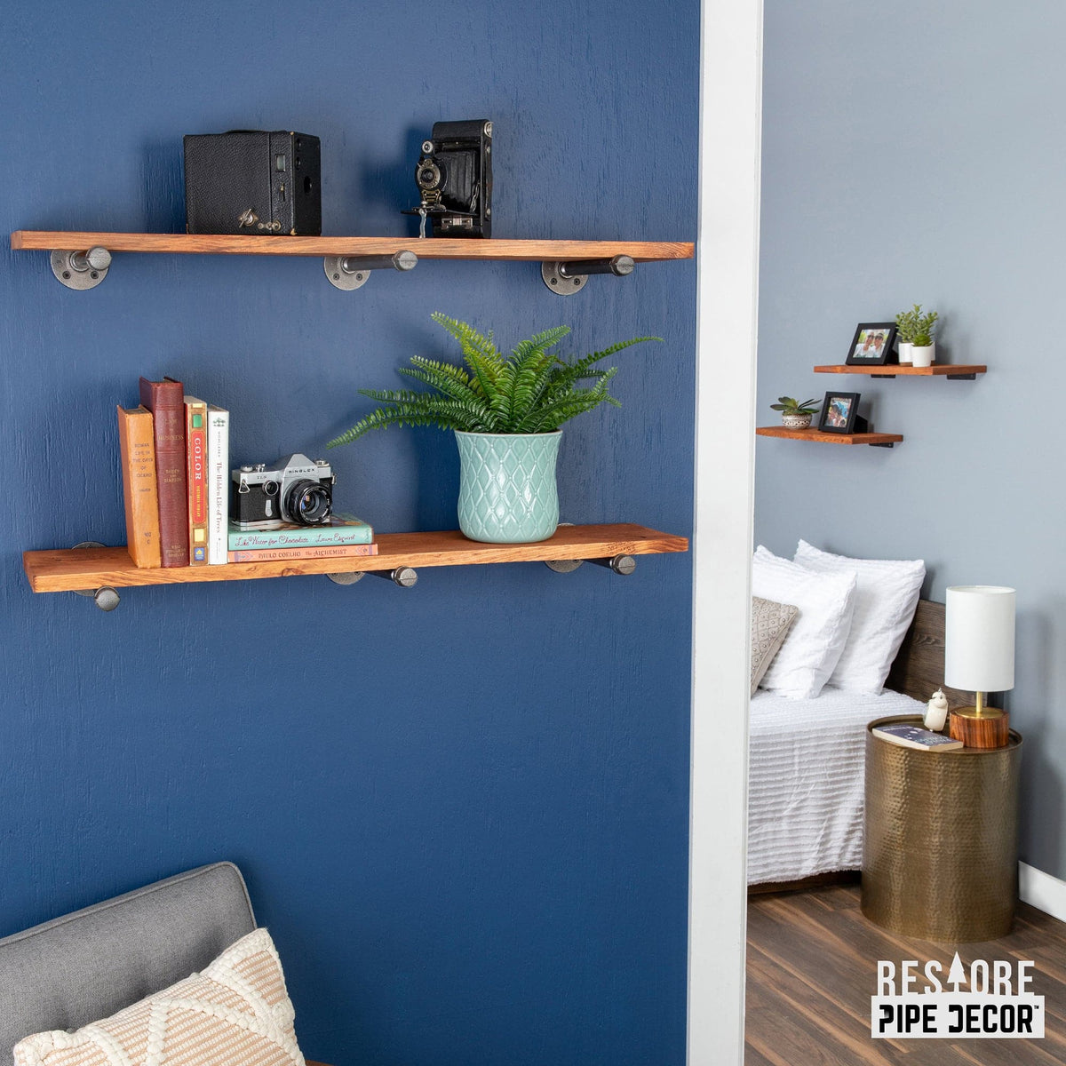 RESTORE Sunset Cedar 36 in. Shelves with Straight Brackets by PIPE DECOR