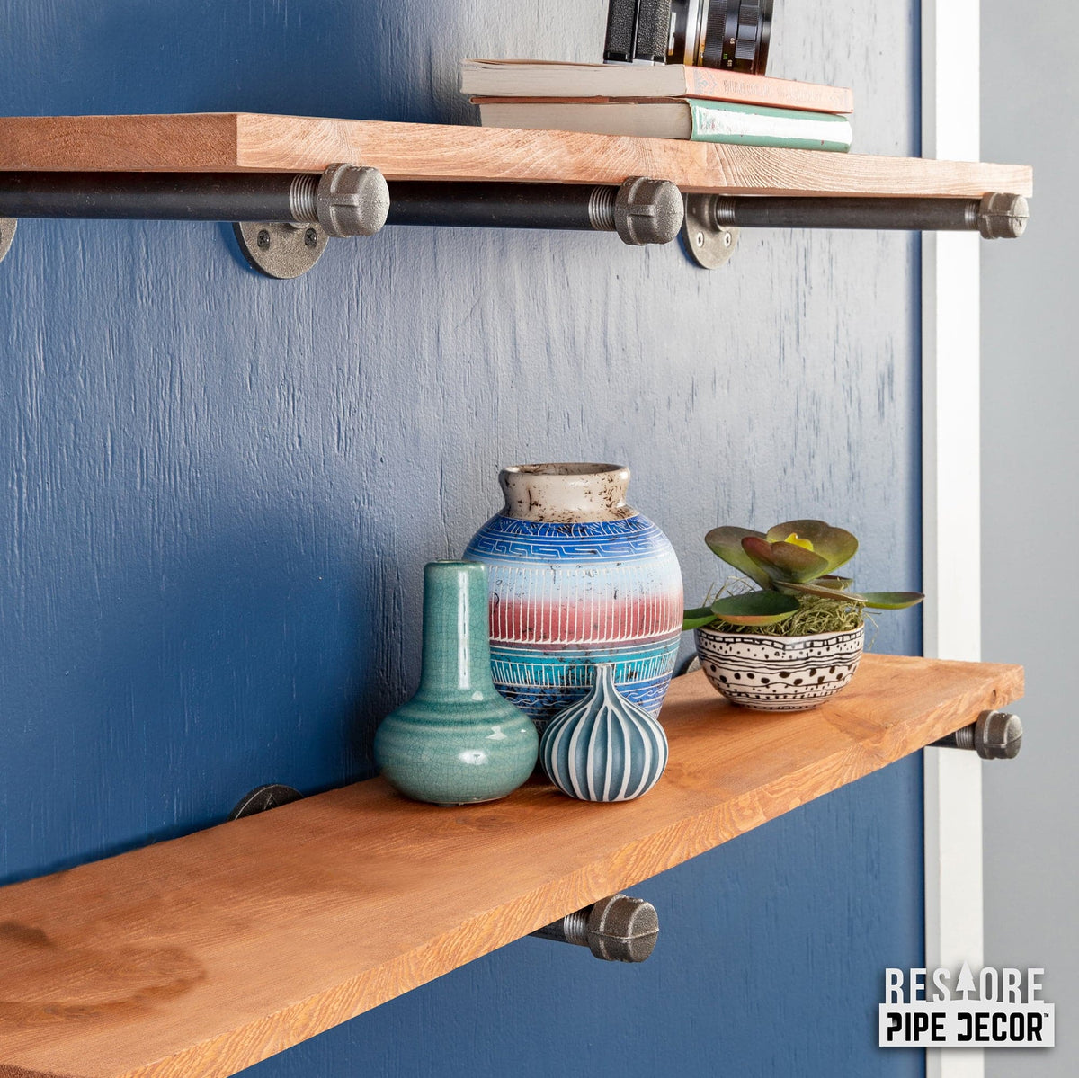RESTORE Sunset Cedar 36 in. Shelves with Straight Brackets by PIPE DECOR