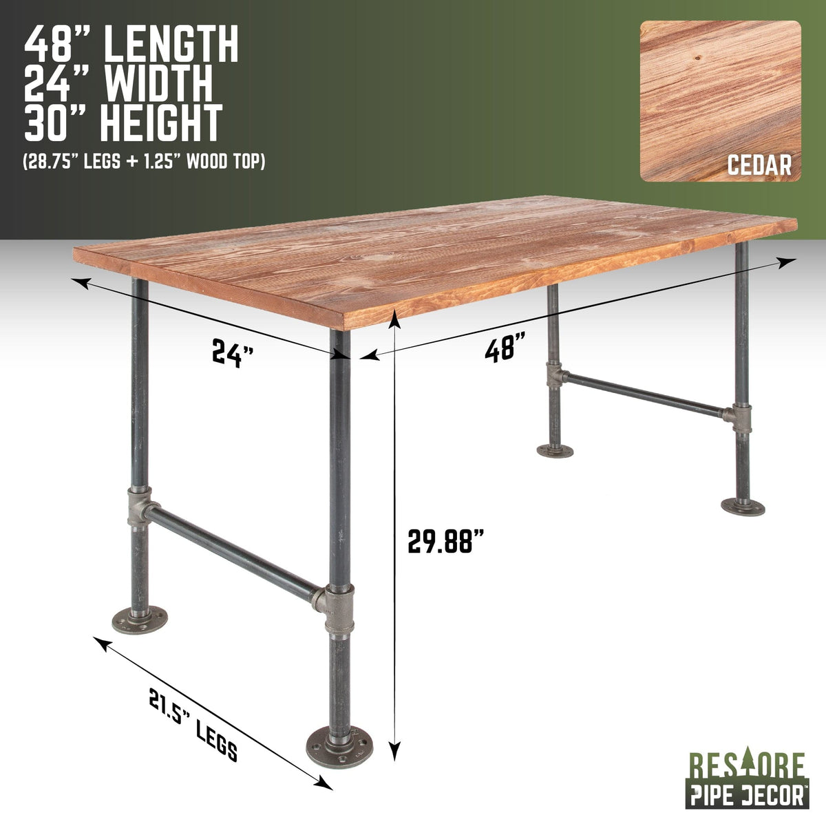 RESTORE Sunset Cedar Solid Wood Office Desk by PIPE DECOR