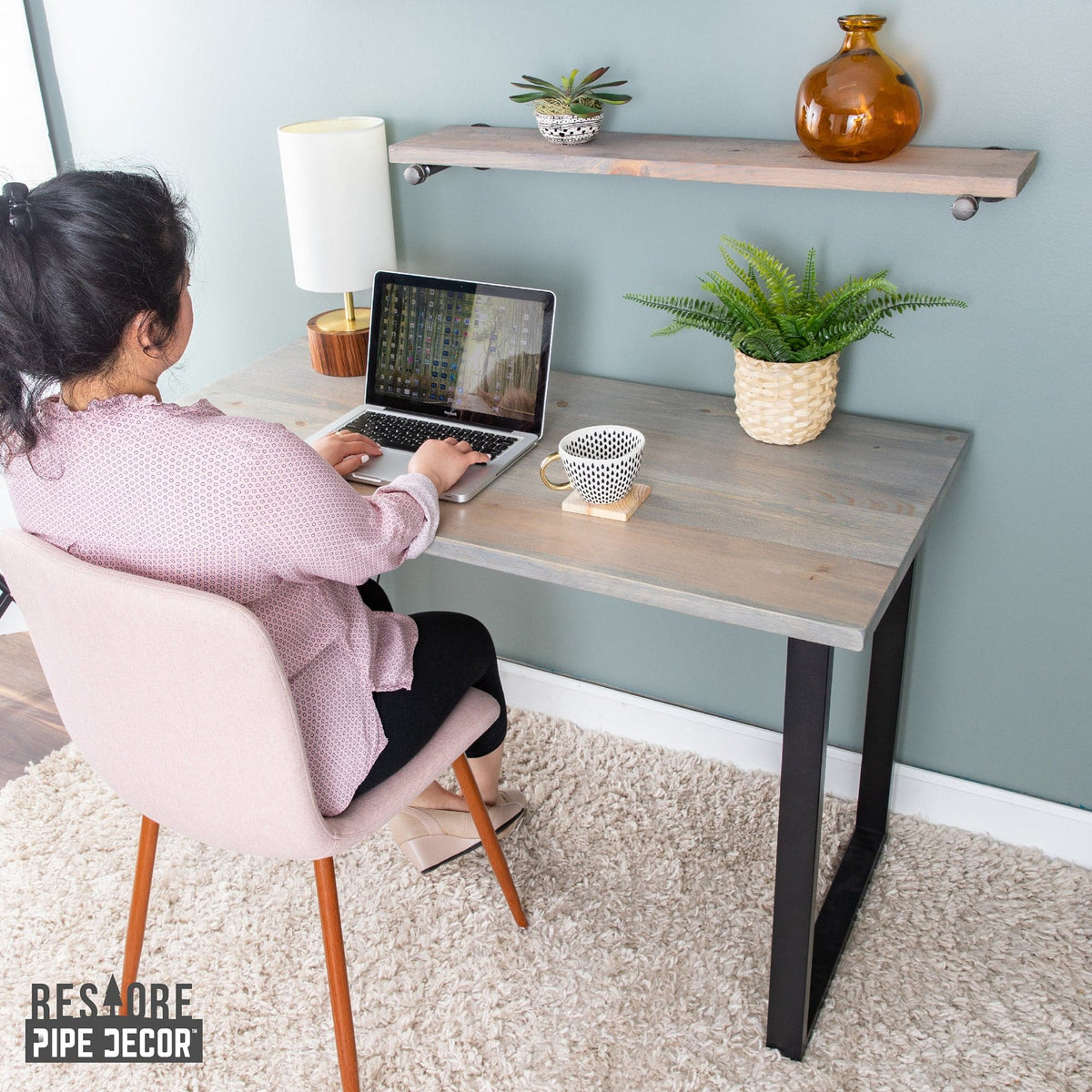 Skyline Riverstone Grey Solid Wood Desk with 28 in. Landscape Legs by PIPE DECOR