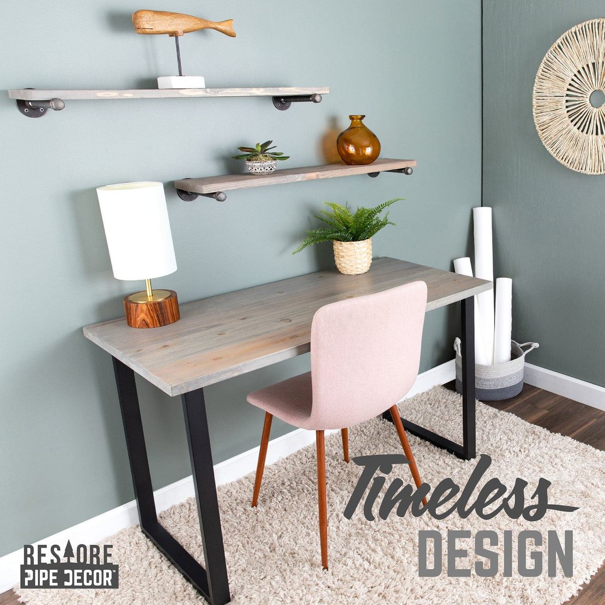 Skyline Riverstone Grey Solid Wood Desk with 28 in. Landscape Legs by PIPE DECOR