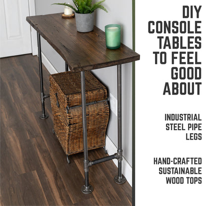 RESTORE Trail Brown Solid Live Edge Wood Console Table by PIPE DECOR