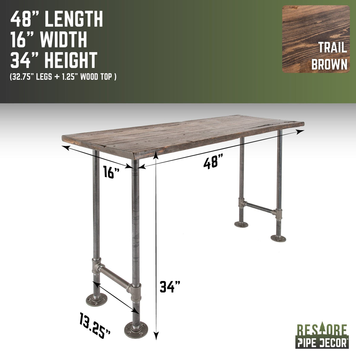 RESTORE Trail Brown Solid Live Edge Wood Console Table by PIPE DECOR