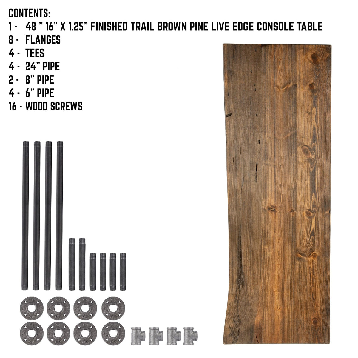 RESTORE Trail Brown Solid Live Edge Wood Console Table by PIPE DECOR