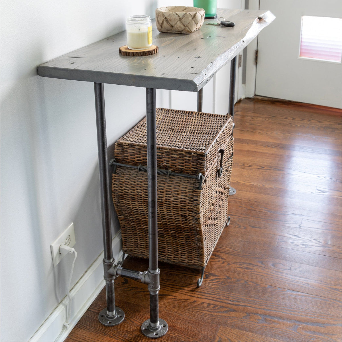 RESTORE Riverstone Grey Solid Live Edge Wood Console Table by PIPE DECOR
