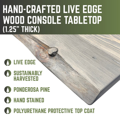 RESTORE Riverstone Grey Solid Live Edge Wood Console Table by PIPE DECOR