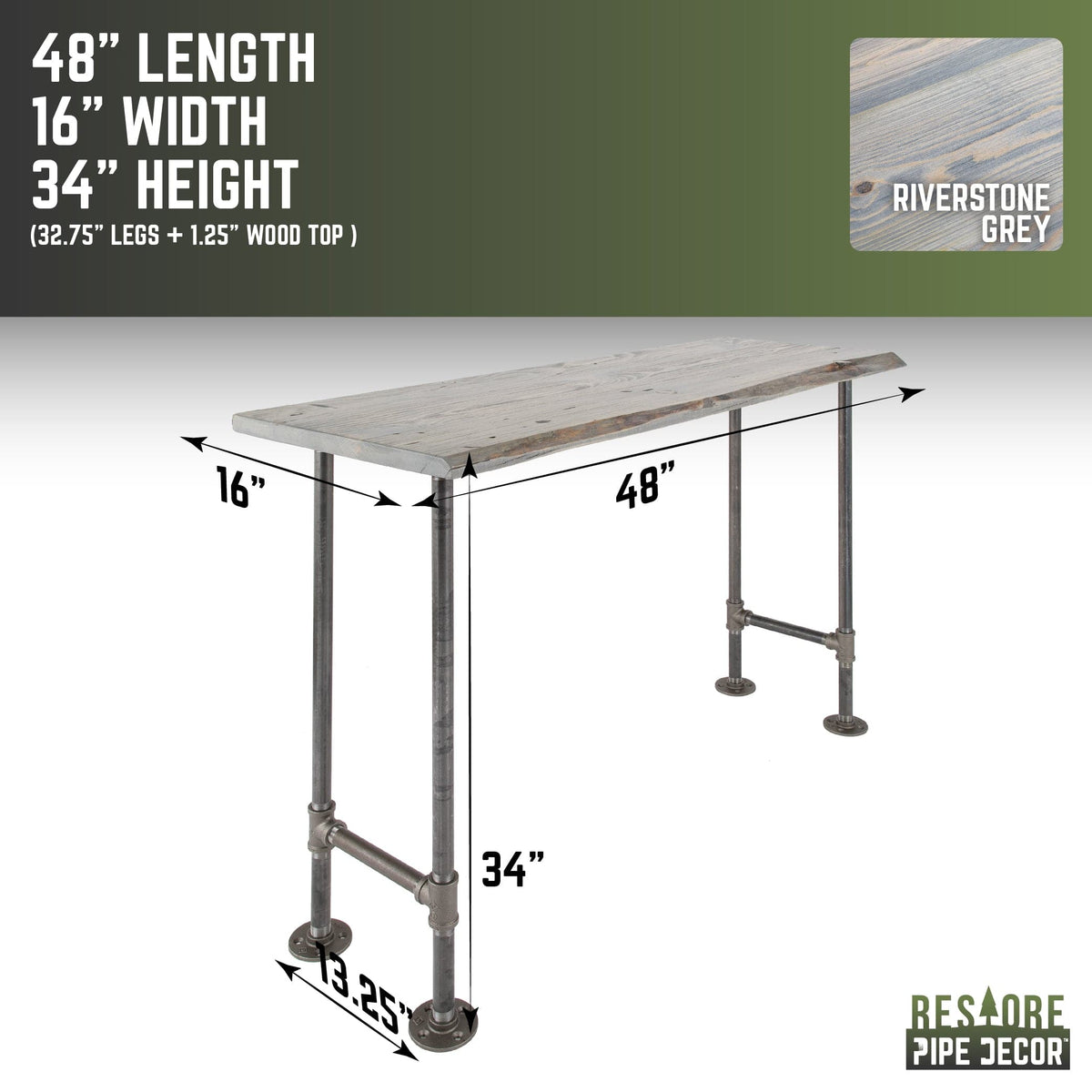 RESTORE Riverstone Grey Solid Live Edge Wood Console Table by PIPE DECOR