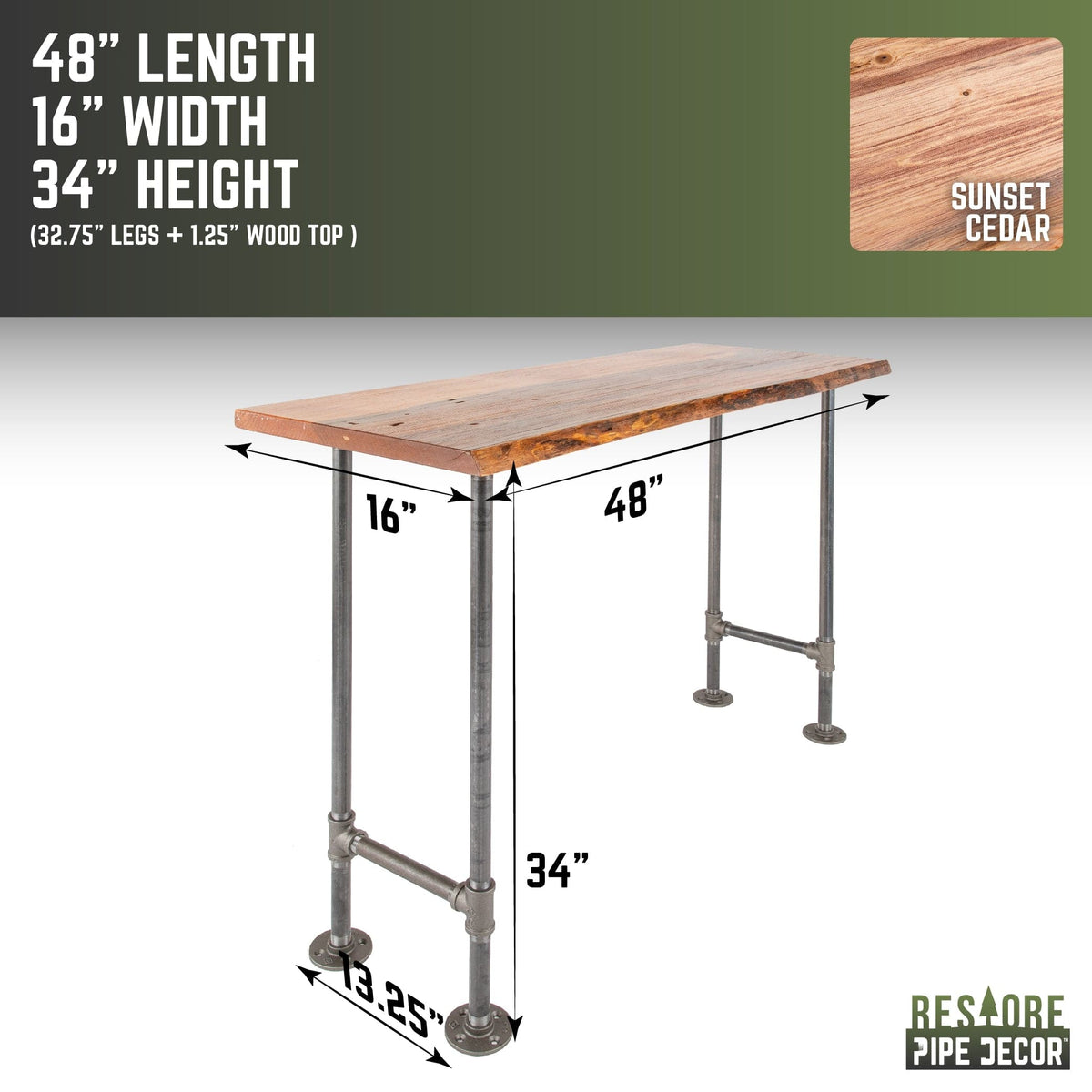 RESTORE Sunset Cedar Solid Live Edge Wood Console Table by PIPE DECOR