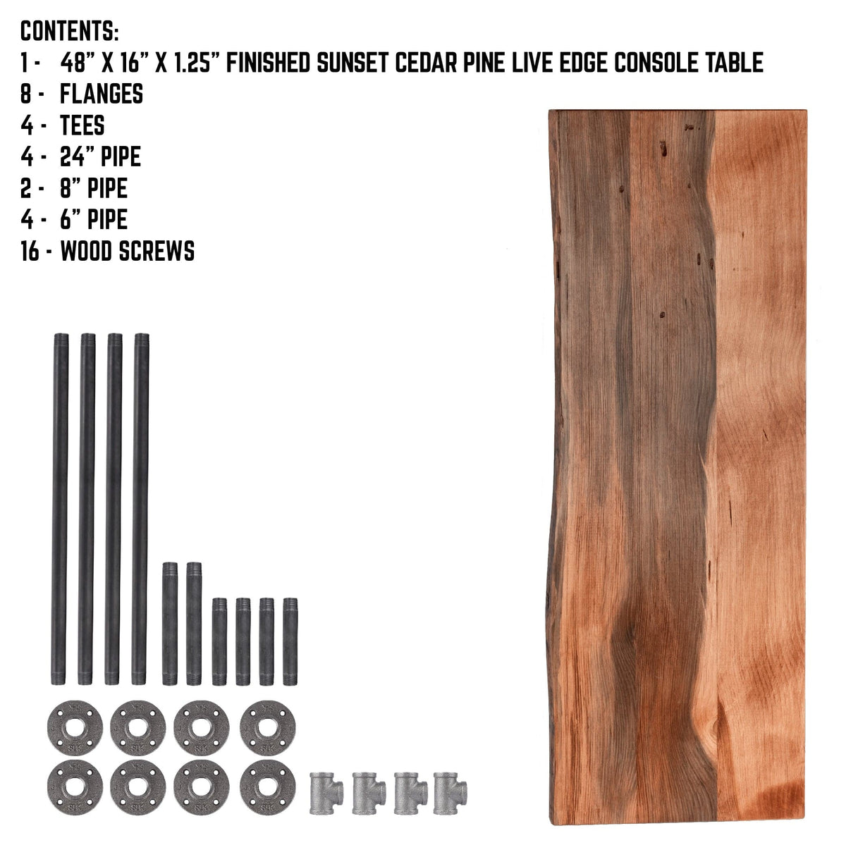 RESTORE Sunset Cedar Solid Live Edge Wood Console Table by PIPE DECOR