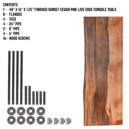 RESTORE Sunset Cedar Solid Live Edge Wood Console Table by PIPE DECOR