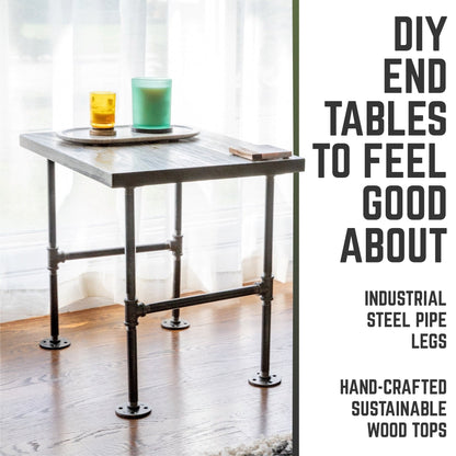 RESTORE Boulder Black Solid Wood End Table by PIPE DECOR